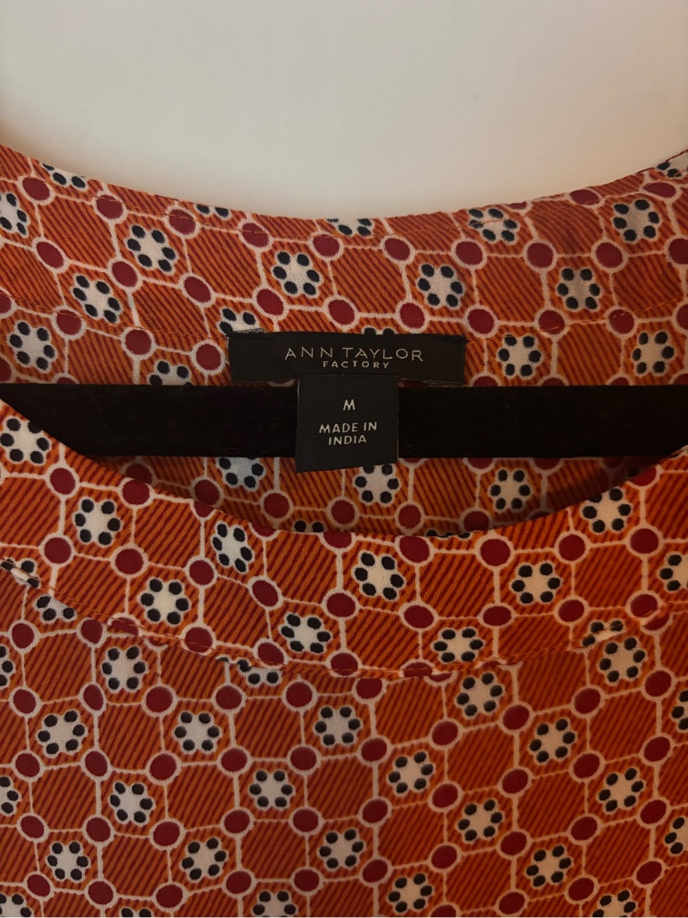 Ann Taylor Factory Orange Geometric Cap-Sleeve Blouse - Picture 2 of 4